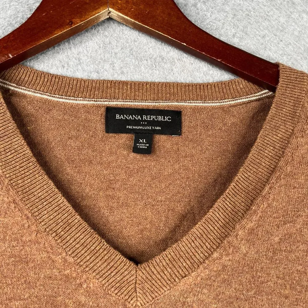 Banana Republic Sweater Luxe Yarn Brown V Neck Casual Long Sleeve XL